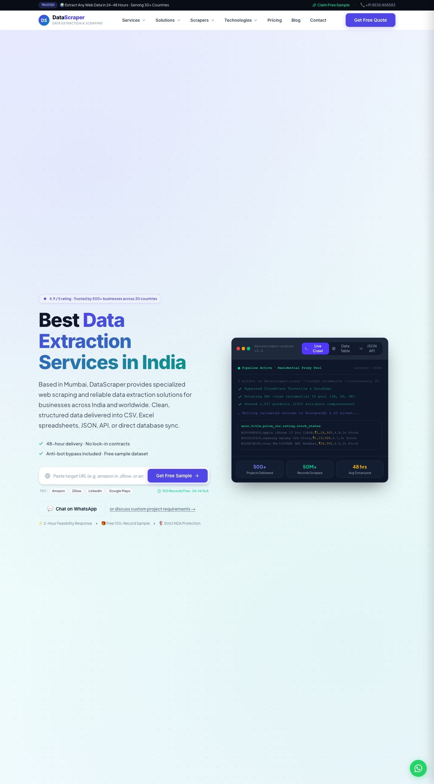 DataScraper.in live website design