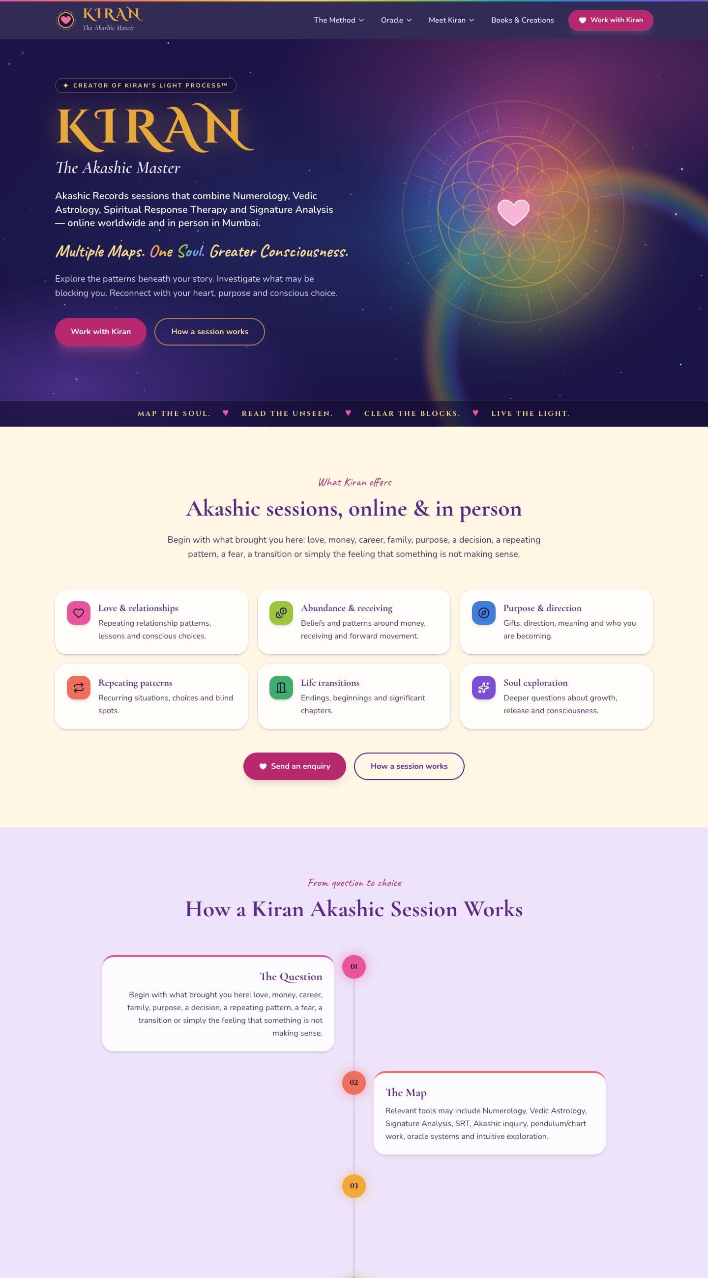 Kiran — The Akashic Master live website design
