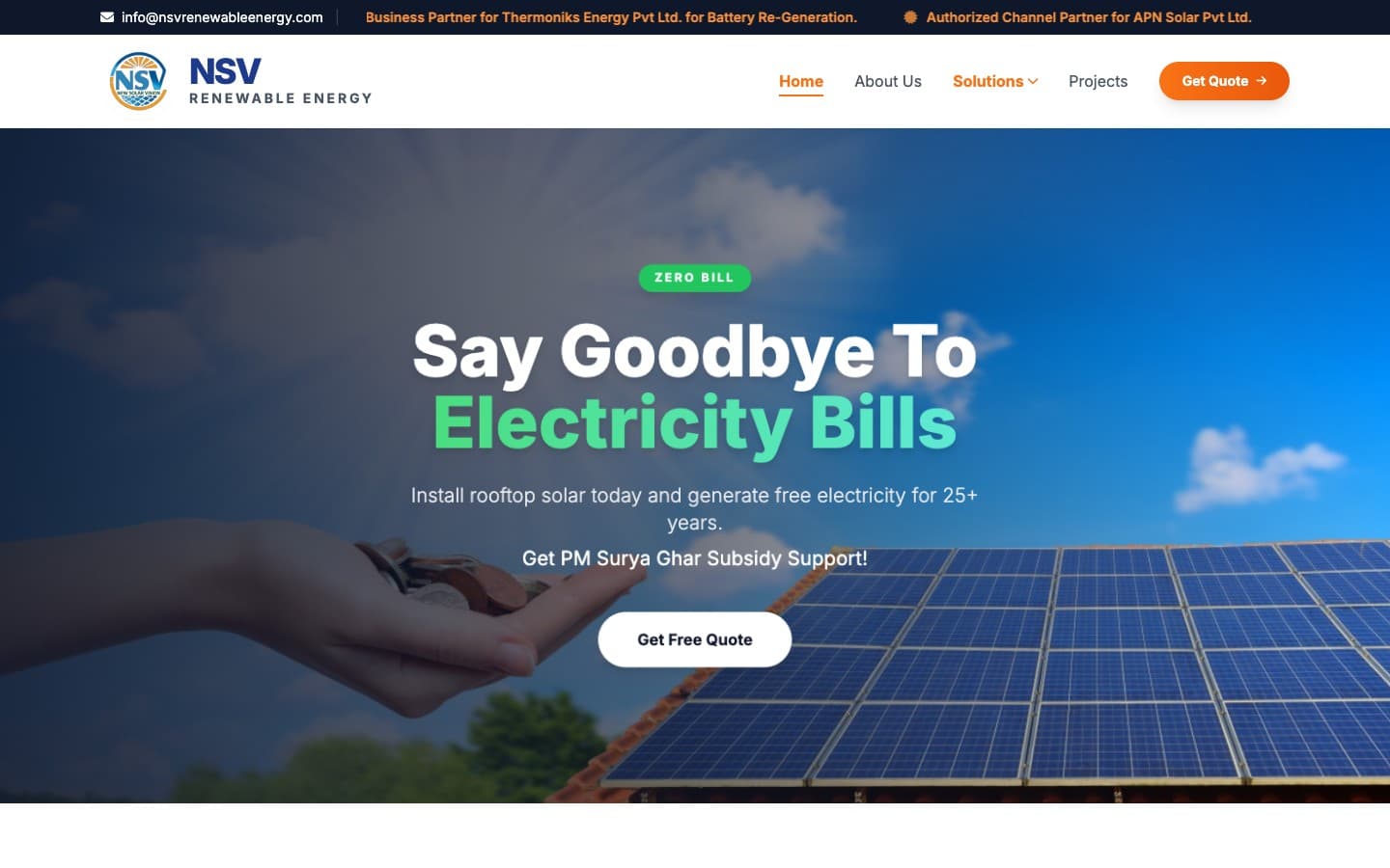 NSV Renewable Energy website screenshot